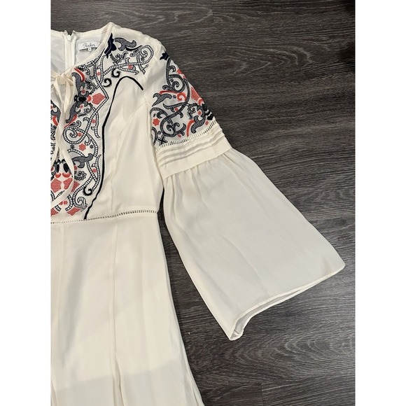 Parker Mini Dress Womens Medium Ivory Silk Embroidered Boho Bell Sleeve Whimsy - Picture 8 of 15